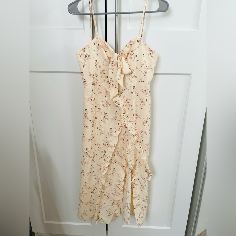 CIDER floral ruffle slit midi dress